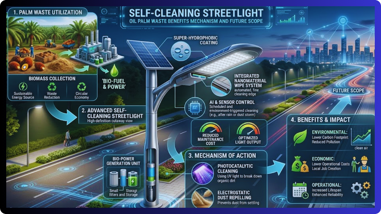 self cleaning streetlight oil palm waste